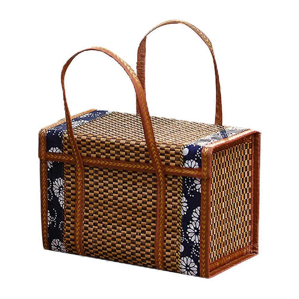 Kricely (As Show, One Size) Handheld Picnic Food Storage Basket Bamboo Woven Fruit Basket For Outdoor