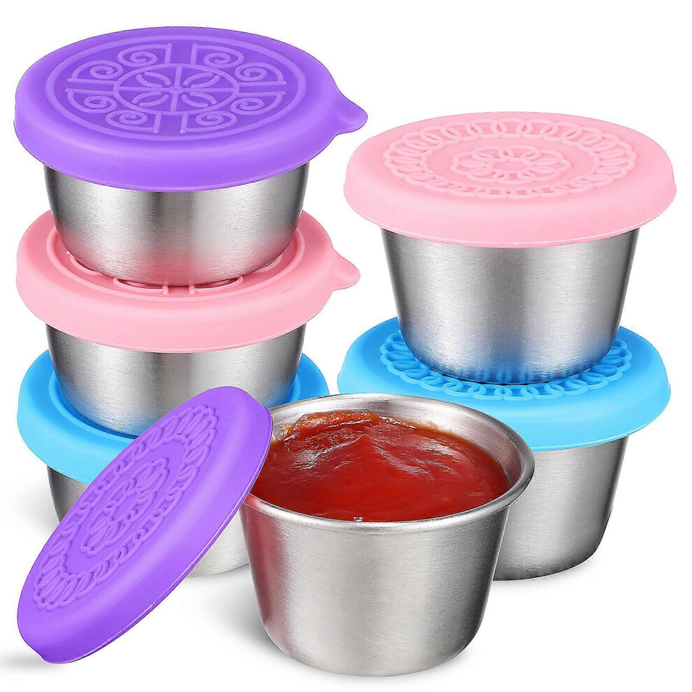 Kricely (As Show, One Size) 6Pcs Salad Dressing Containers Small Stainless Steel Condiment Cups With Silicone Lids For Lunch Bento Box