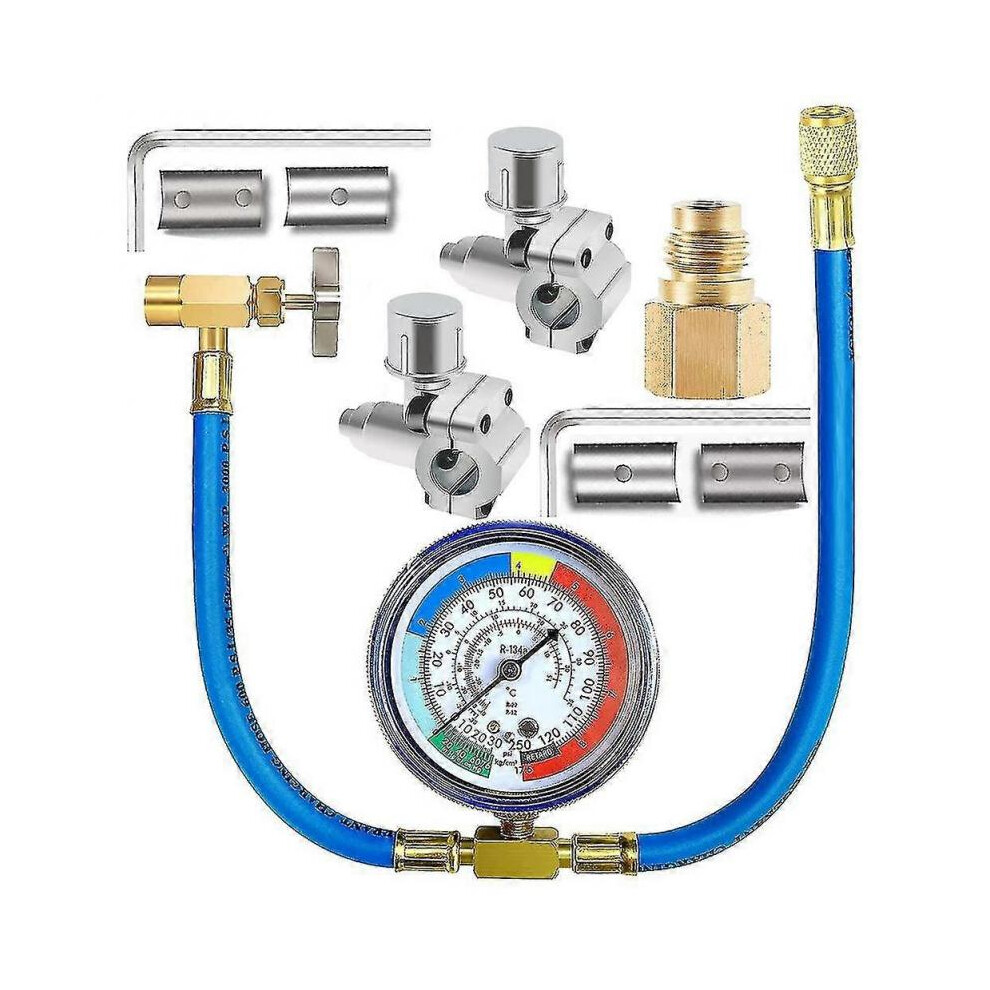 R134a Refrigerator Freon Recharge Hose Kit, R134a Ac Refrigerant Charging Hose Gauge, Piercing Valv 5004229772736
