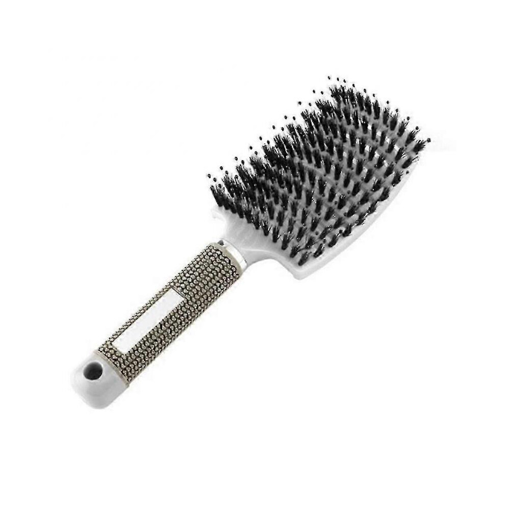 White (1Pc, ) Detangling Nylon Bristle Brush Detangle Hairbrush Women Hair Scalp Massage Comb Brush