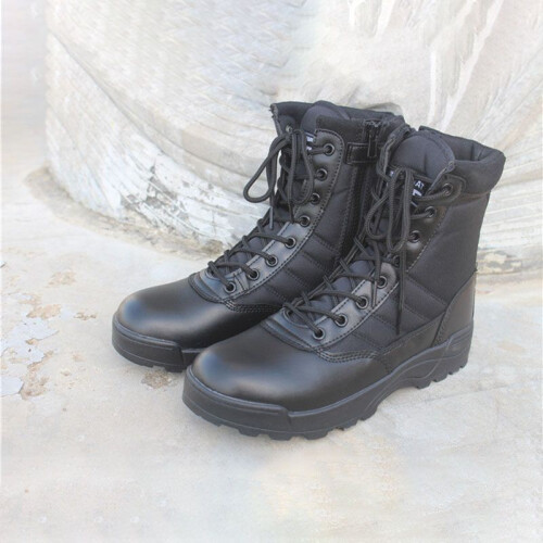 (Black, EU43) Army Men Tactical Soft Leather Combat Military Ankle Boots New Work Shoes Desert
