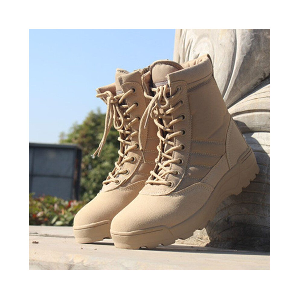 (Sand, EU43) Army Men Tactical Soft Leather Combat Military Ankle Boots New Work Shoes Desert