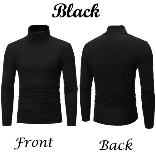 (Black, M) Mens Warm High Neck Solid Color Pullover Jumper Sweater Tops Turtleneck Shirts