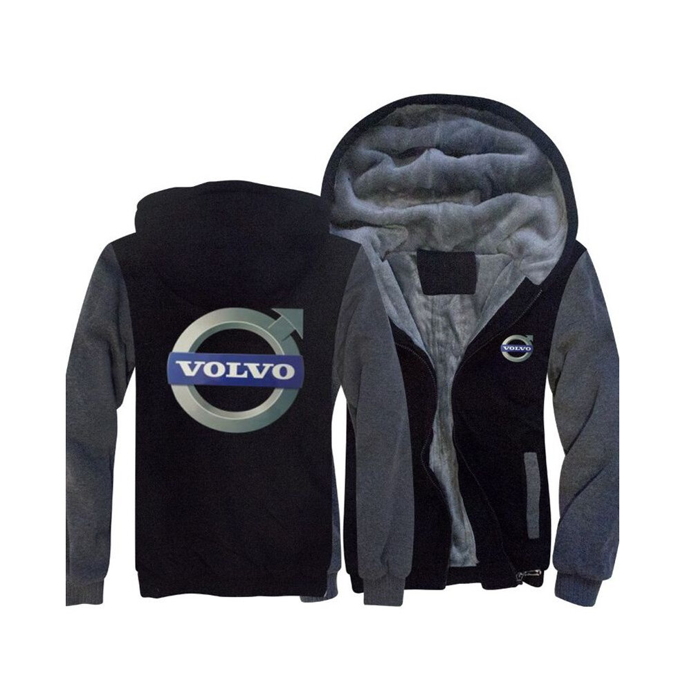(Black&Gray, 6XL) Zipper Men Volvo Hoodie Coat Winter Fleece Thicken Coat Sweatshirt Jacket Unisex
