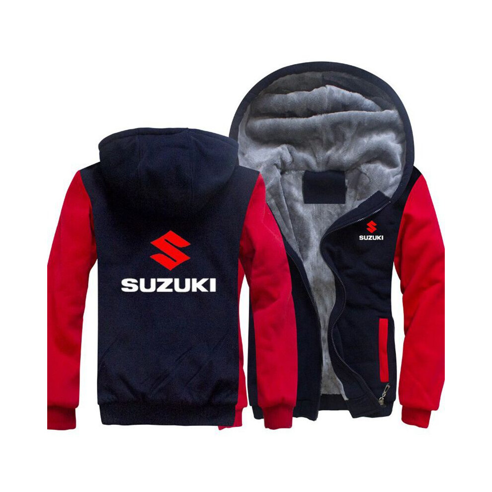 (Navy&Red, 3XL) Unisex Winter Suzuki Fleece Thicken Hoodie Warm Sweatshirt Coat Zipper Jacket