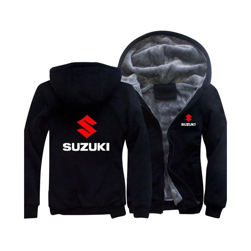 (Black, 3XL) Unisex Winter Suzuki Fleece Thicken Hoodie Warm Sweatshirt Coat Zipper Jacket