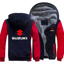 (Navy&Red, XL) Unisex Winter Suzuki Fleece Thicken Hoodie Warm Sweatshirt Coat Zipper Jacket