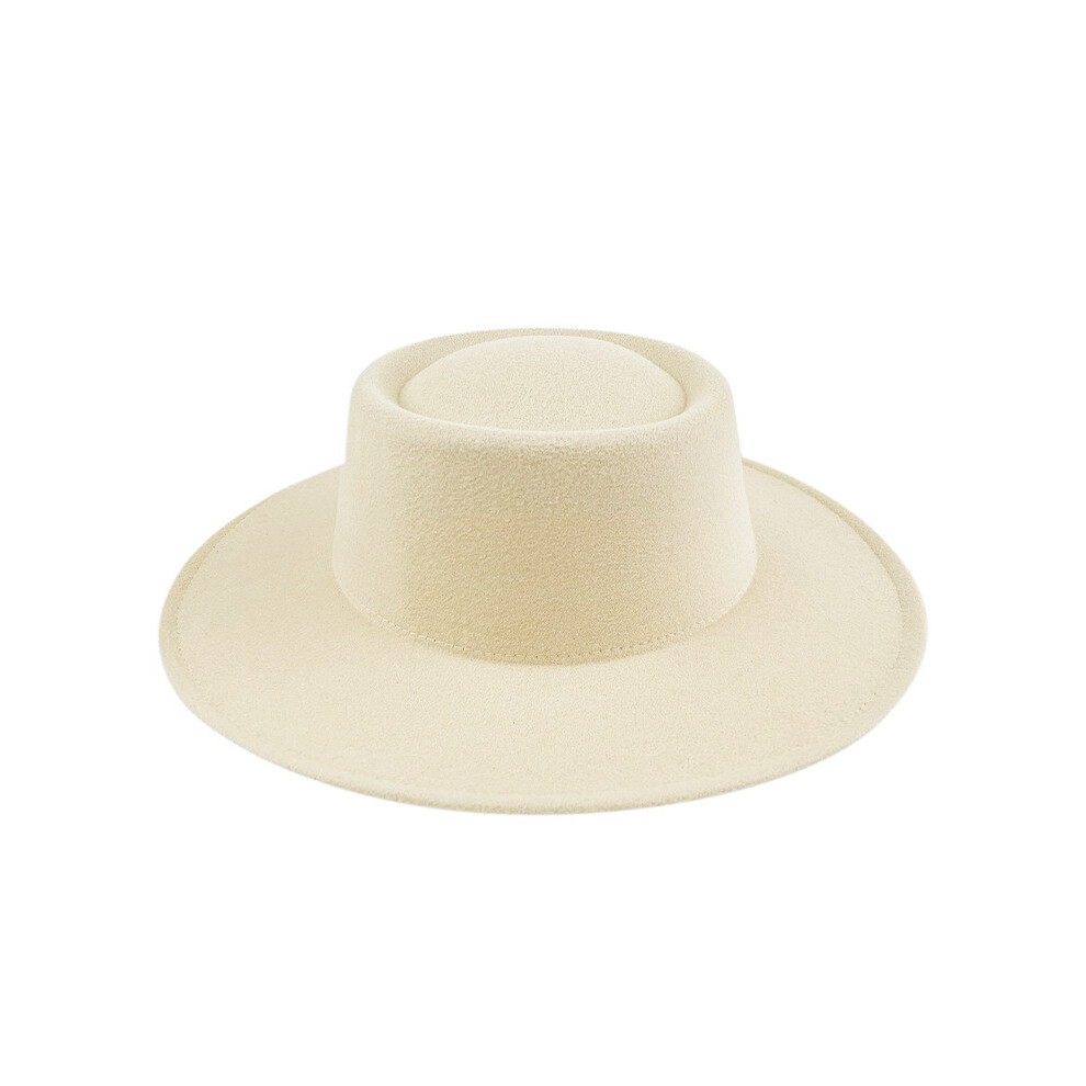(Beige) Formal Hat Britishstyle Wide Brim Flat Top Solid Frenchinspired Color Winter-image-OPC-PH2S9CS-NEW