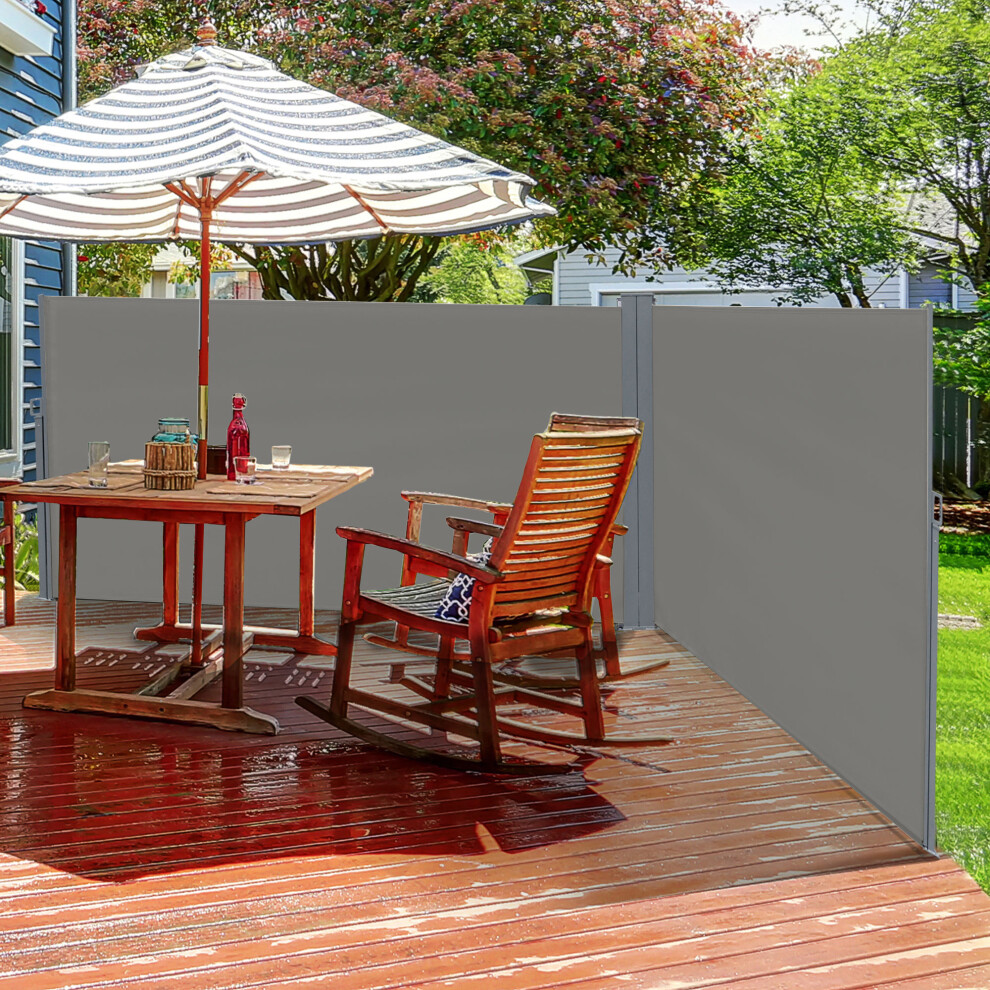Outsunny 6 x 2m Patio Double Side Awning Folding Privacy Screen Fence Grey