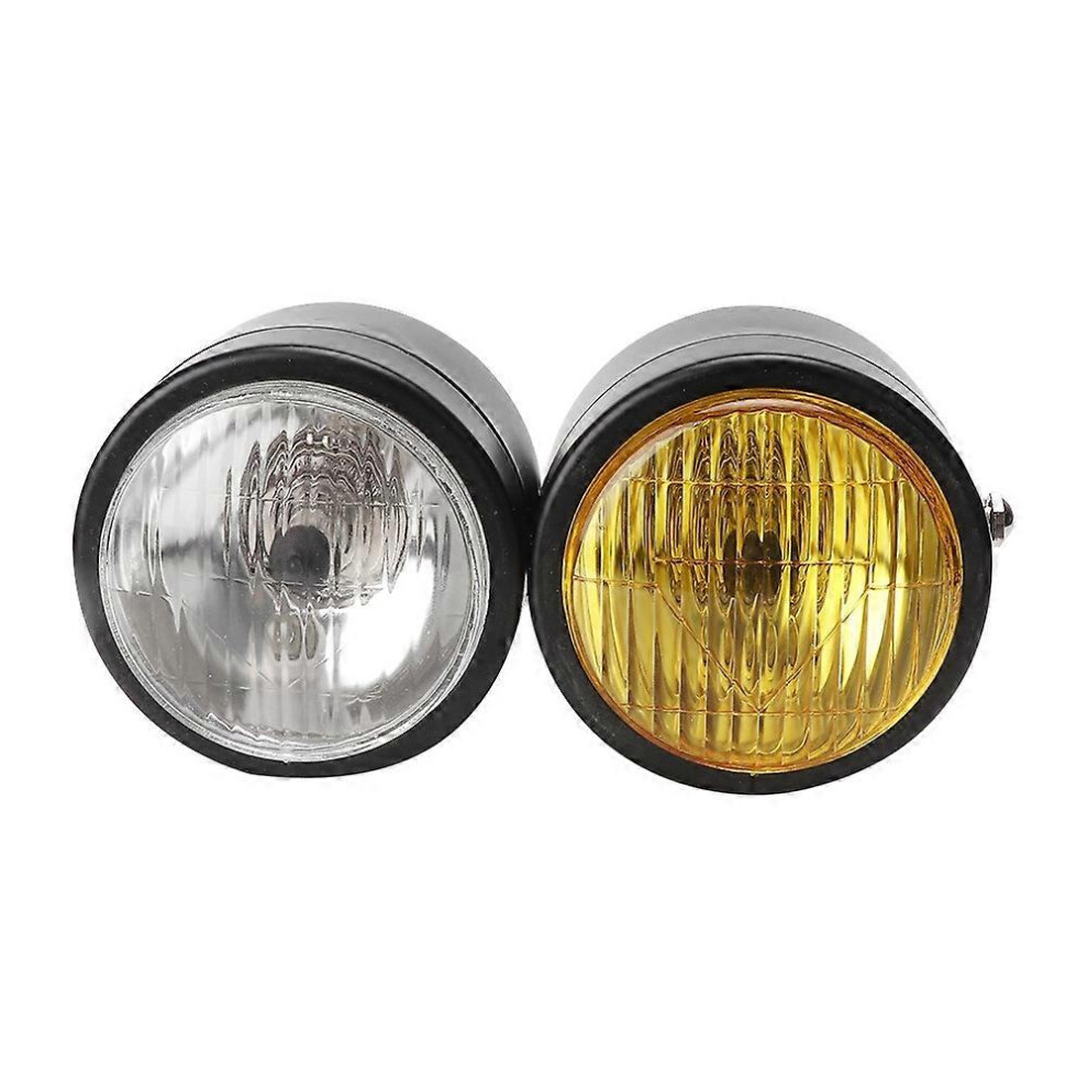 (As Show, One Size) Universal Motorcycle 8.5In Iron Front Double Twin Round Headlight Lamp( And Yellow) Black/White/Yellow 6909775584170