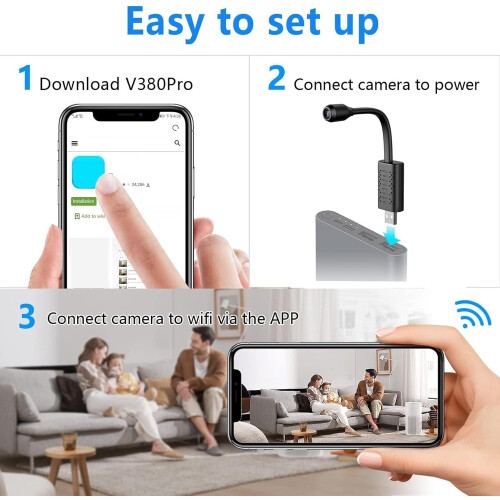 Mini WiFi Wireless Camera with USB Socket, Security Camera, Small Nanny Camera HD 1080p with Night Vision, Motion Detection 1