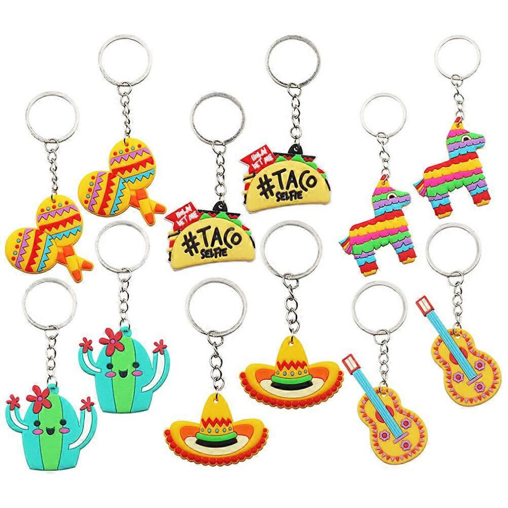 Kricely (As Show, One Size) 24Pcs Mexican Keychains Fiesta Theme Party Favors Bag Hanging Decorations