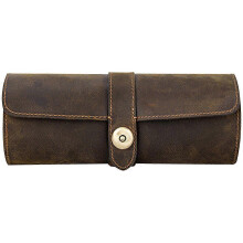 (As show, One size) Leather Watch Case 3 Slots Watch Roll Box Watch Organizer Holder for Men Women