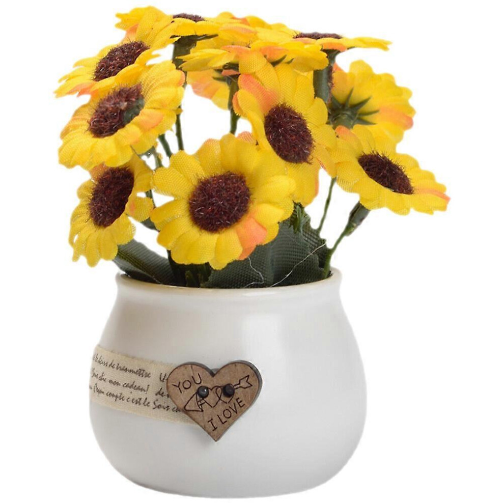 Kricely (As Show, One Size) Simulation Sunflower Plant Pot Ornament Fake Plant Pot Chic Bonsai Decor