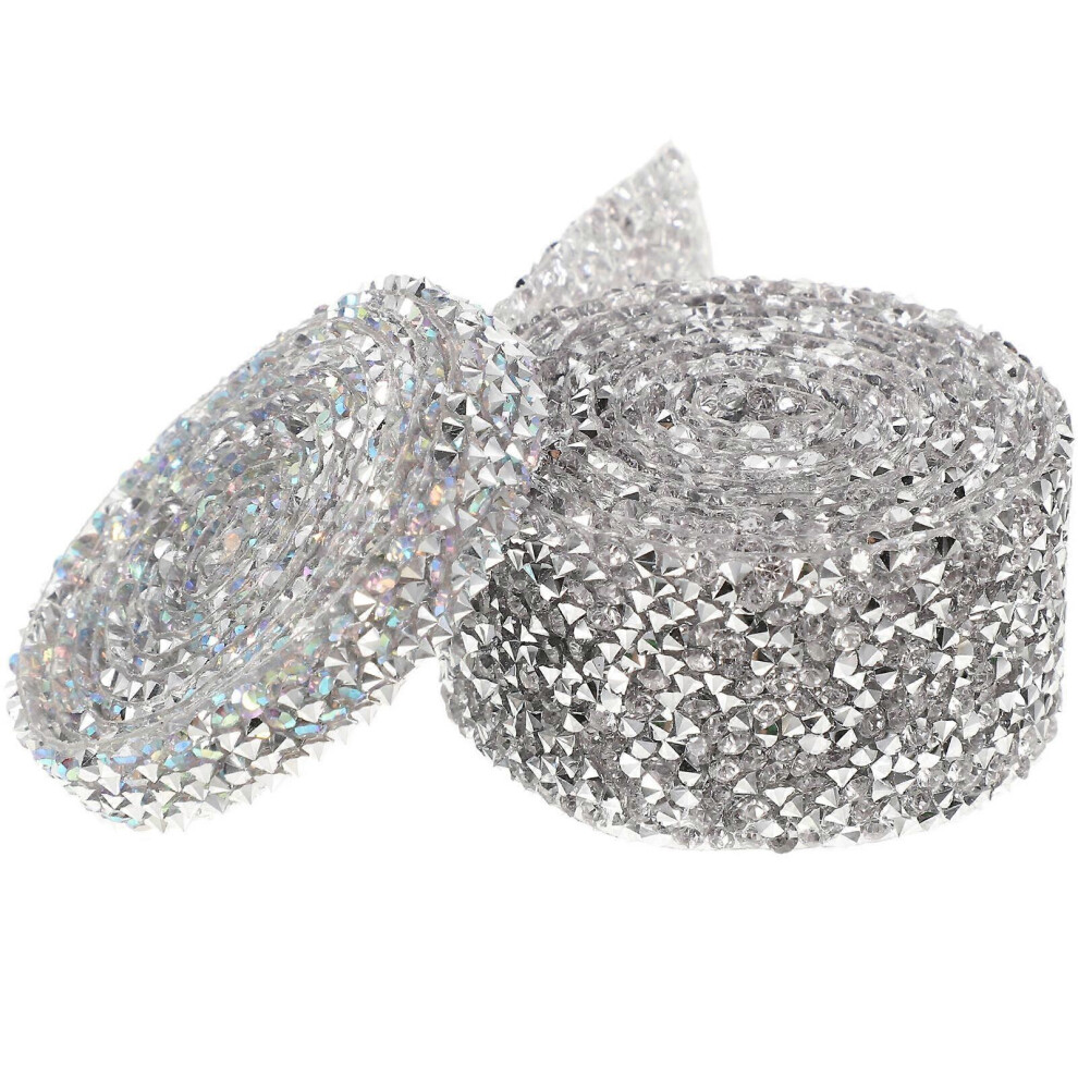Kricely (As Show, One Size) 2 Rolls Of Rhinestone Ribbon Strips Self Adhesive Rhinestone Ribbon Shoes Clothes Diy Decor