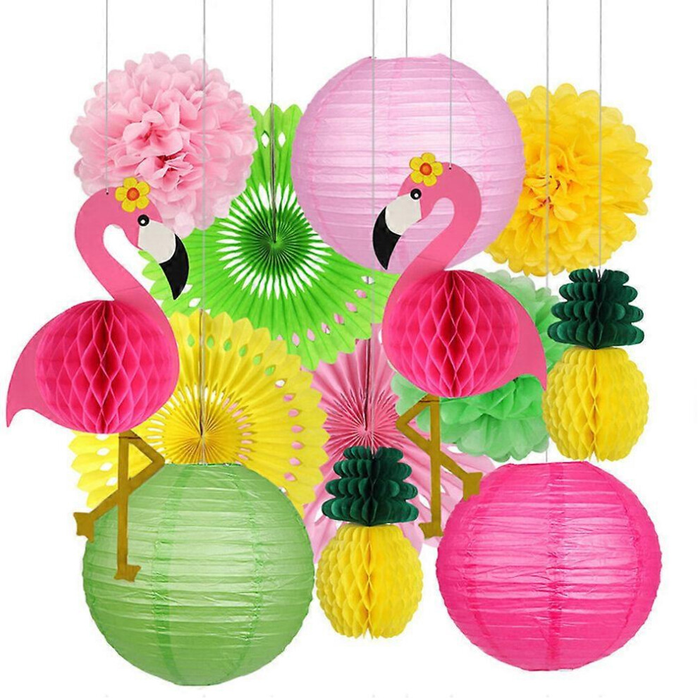 Kricely (As Show, One Size) 13Pcs Tropical Style Paper Honeycomb Balls Paper Flower Balls Paper Lantern Set