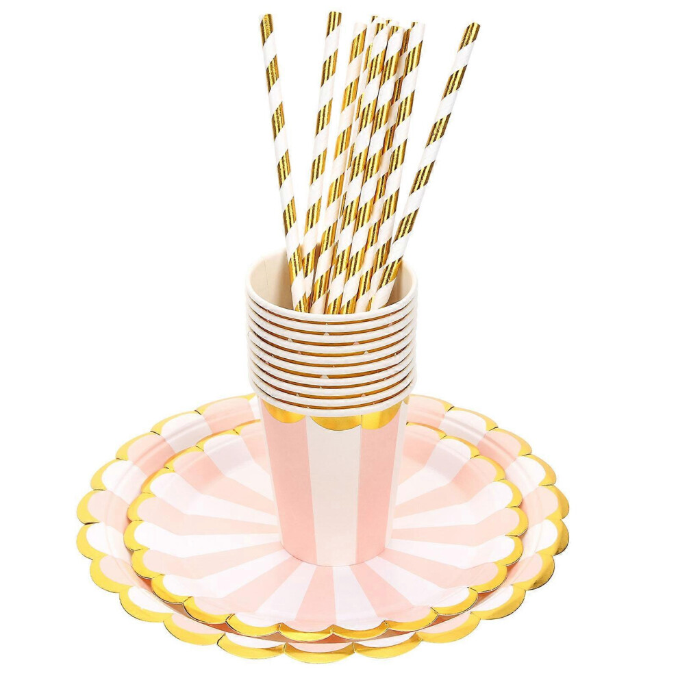 Kricely (As Show, One Size) 1 Set Dot Tableware Set Disposable Golden Dot Paper Dinnerware Kit Party Supplies
