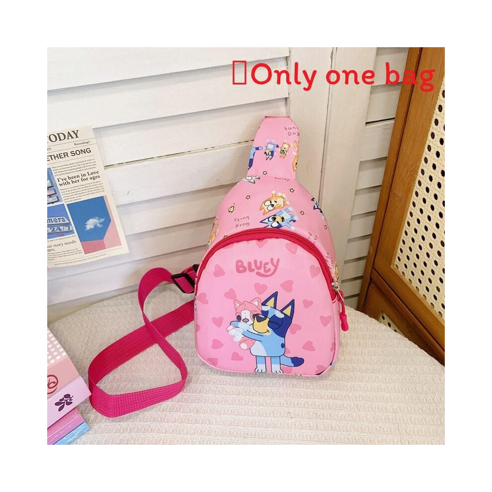 (Pink) Single Shoulder Bluey Crossbody Chest Bag Kids Cute Coin Purse Gift Cartoon