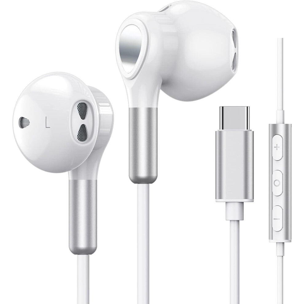 (White) Usb C Headphones For Samsung Galaxy S24 S23 Ultra S22 S21 Fe S20 A54 A53 Usb C Earphones With Mic Volume Control Wired Earbuds Usb Type C Head White 749691199173