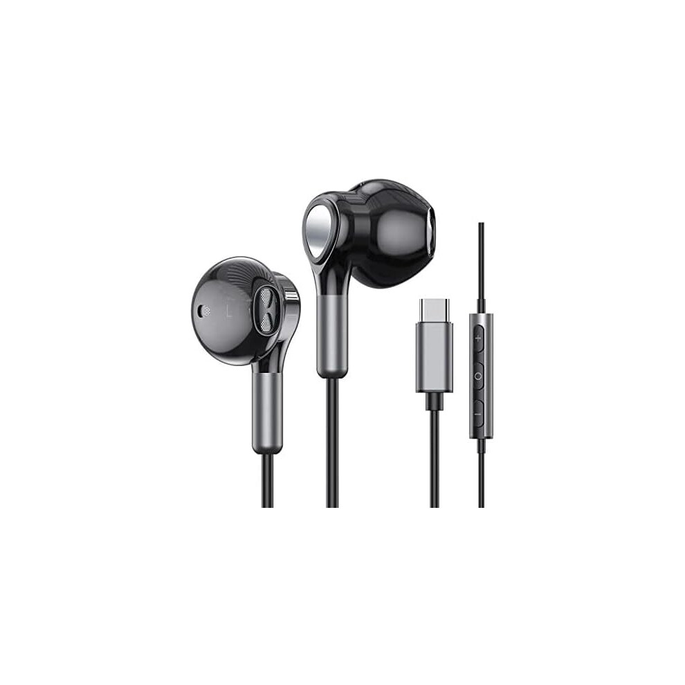 (Black) USB C Headphones for Samsung Galaxy S24 S23 Ultra S22 S21 FE S20 A54 A53 USB C Earphones with Mic Volume Control Wired Earbuds USB Type C Head