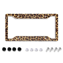Personaliseret nummerplade Frame Metal Aluminium Cute Cheetah Leopard Brown Licensplade Cover Car Tag Holder med 4 huller og skruer til kvindelig
