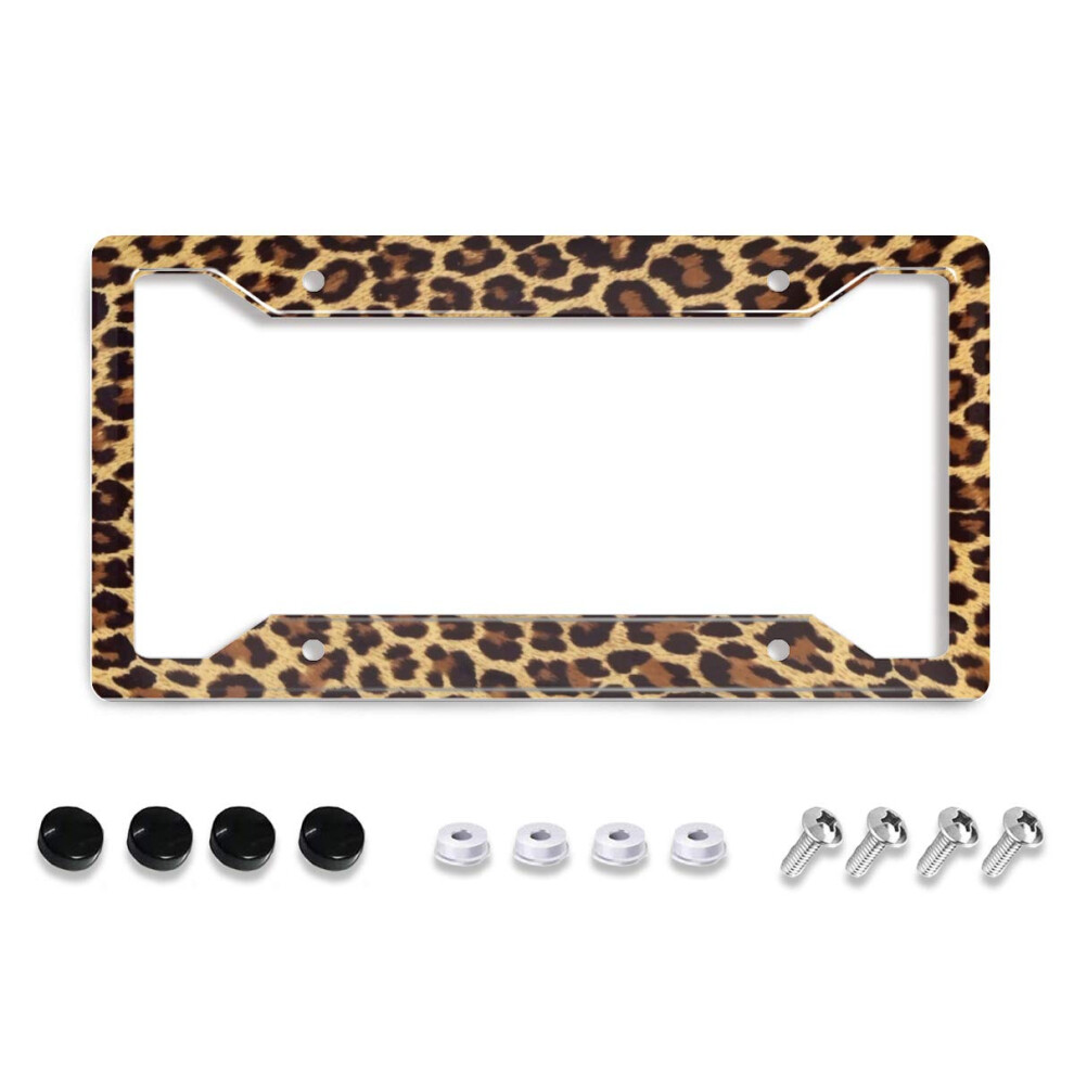 Personalized License Plate Frame Metal Aluminum Cute Cheetah Leopard License Plate Cover Car Tag Holder With 4 Holes And S Brown 714487674295
