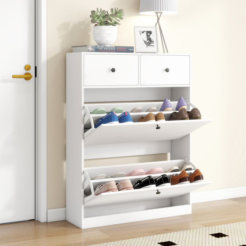 Shoe Storage Cabinet 2-Tier Wooden Cupboard Shoe Rack Organizer White