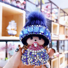 (Blue)Kristalhoed Monchichi Pompom Sleutelhanger Sleutelhanger Charm Hanger Pendant Tas Sleutelkoord