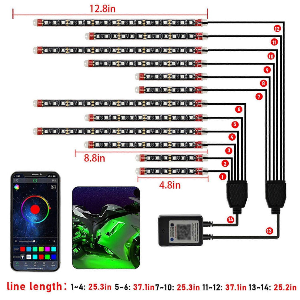 (As Show, One Size) 12Pcs Motorcycle Led Kits Colorful Motorcycle Led App Control Strips Ip65 Waterpro Light 6909775535714