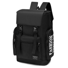 (Black) Mens Fabric Oxford Backpack Laptop Compartment Shoulder Travel Straps Commute