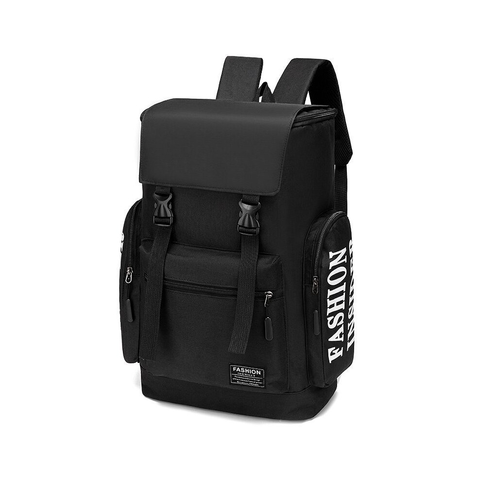 (Black) Mens Fabric Oxford Backpack Laptop Compartment Shoulder Travel Straps Commute Black