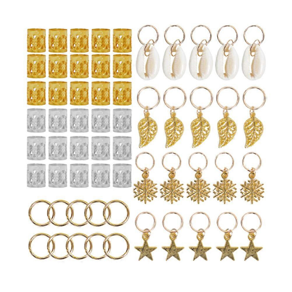 Kricely (As Show, One Size) 80Pcs Dreadlocks Rings Metal Round Hair Tube Creative Hair Cuffs Delicate Hair Headdress