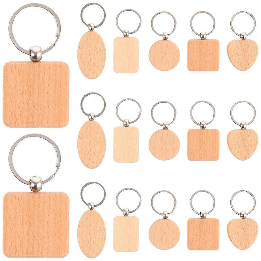 Kricely (As Show, One Size) 15Pcs Blank Wooden Keychains Diy Wooden Keychains Personalized Wooden Craft Keychains Keyrings
