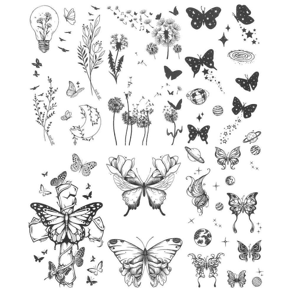 Kricely (As Show, One Size) 12 Sheets Butterfly Tattoos Flower Tattoos Stickers Temporary Tattoos Fake Tattoos