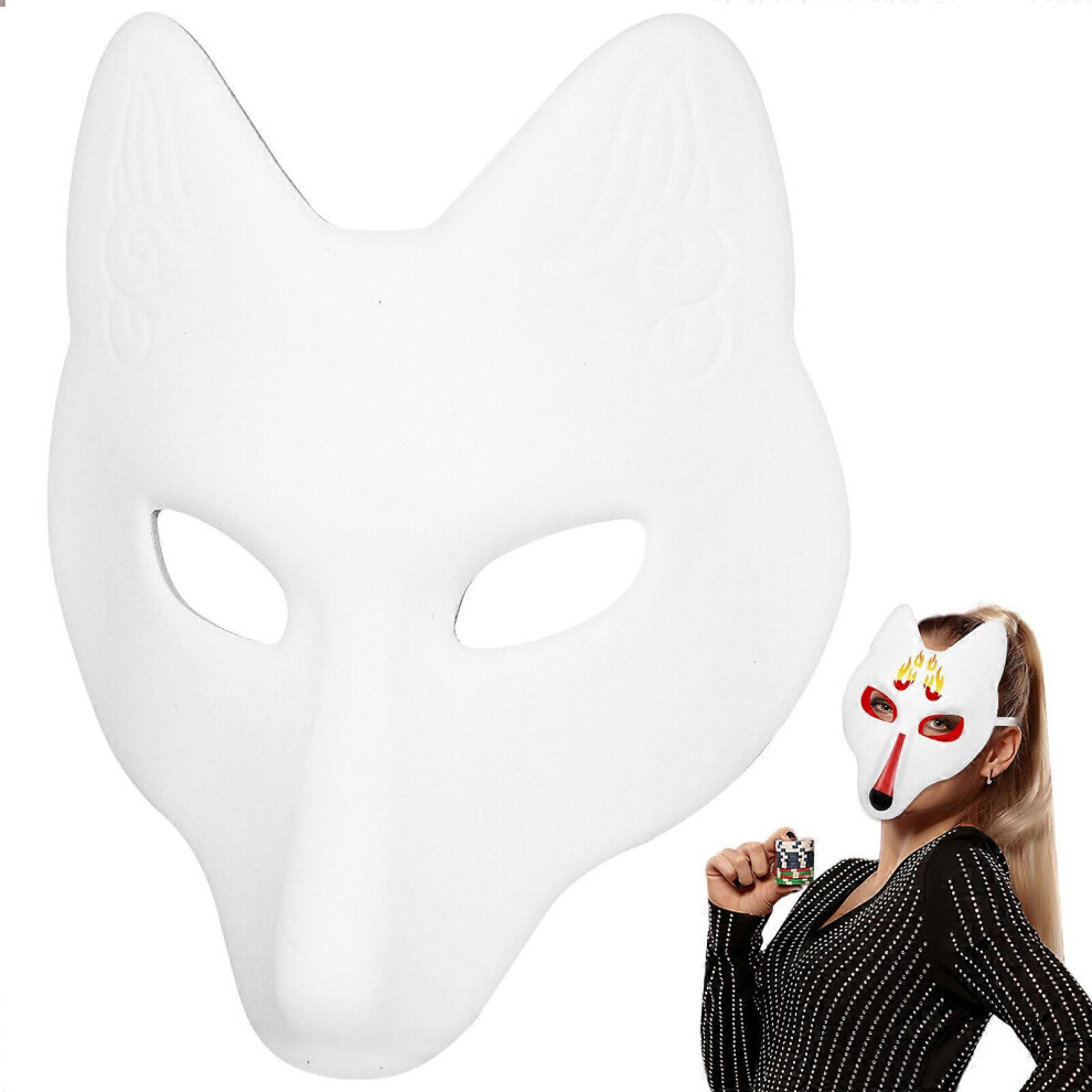 Kricely (As Show, One Size) Blank Mask Fox Mask Hand Painted Japanese Style Diy Craft Mask For Halloween Masquerade Costume Cosplay White