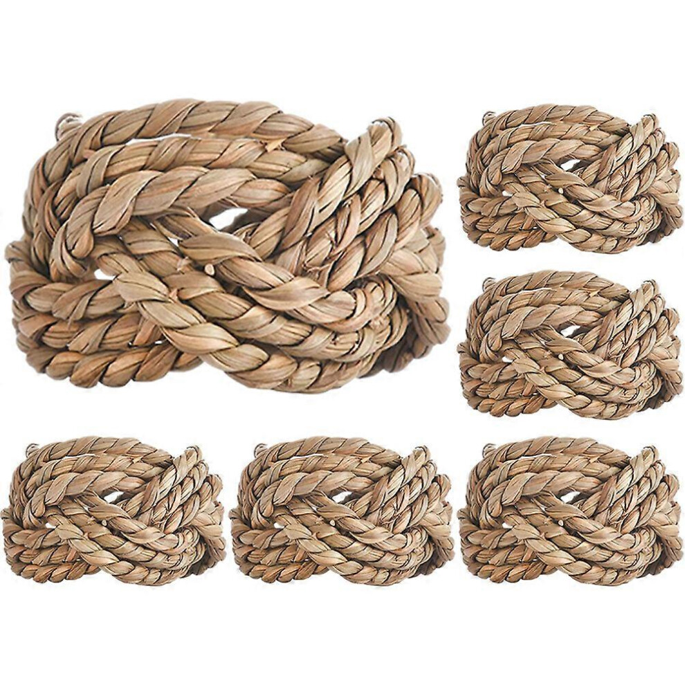 Kricely (As Show, One Size) 6Pcs Handmade Straw Woven Napkin Ring Party Dining Table Decorative Napkin Rings