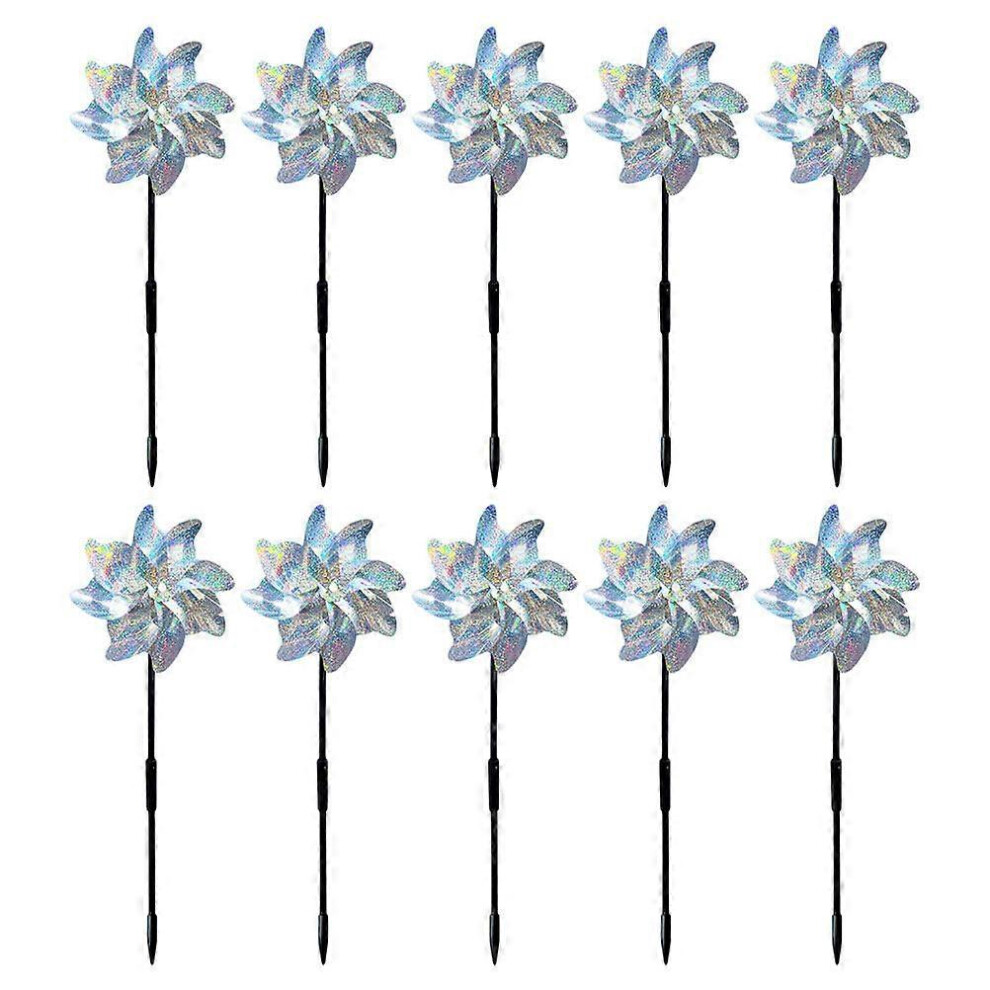Kricely (As Show, One Size) 10Pcs Bird Repellent Windmill Reflective Orchard Bird Scarer Garden Pinwheel