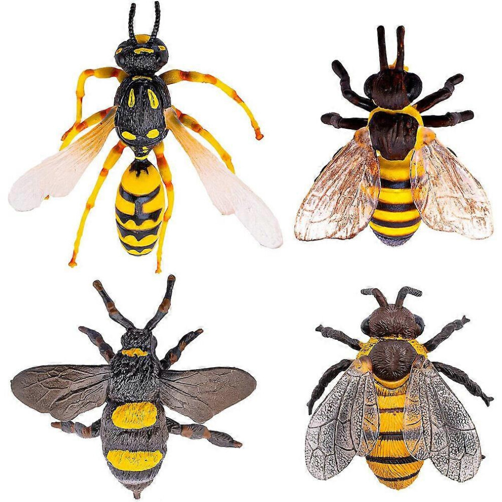 Kricely (As Show, One Size) 4Pcs Bee Figurines Realistic Bee Prop Lifelike Insect Figurine Early Educational Toys