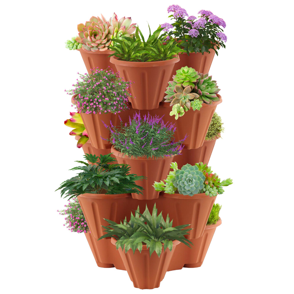 (5pk) GEEZY Trio Stacking Planters Home Garden Plastic Stackable Pots for Strawberries, Flowers, and Herbs
