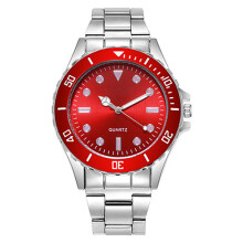 (Red) Men Stainless Fashion Steel Wrist Watch Business Style Fluorescent Gift Student