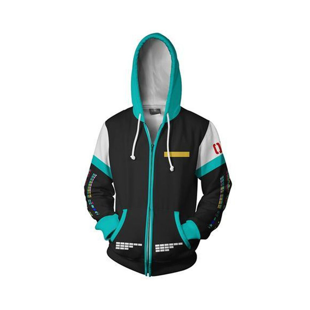 (, 2XL) Hatsune Miku Anime Vocaloid Hoodie Zipper Sweatshirt Cosplay Costume Jacket Coat Black