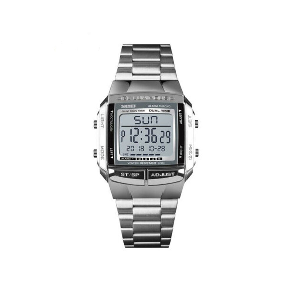 (Silver) Sports Men Watch Luxury Watches Waterproof Military Led Wristwatch Digital