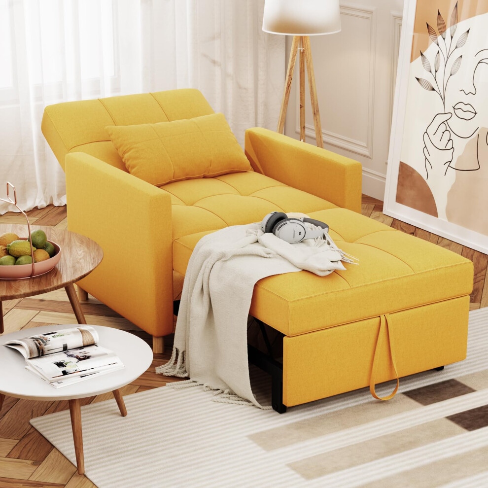 (Yellow) YODOLLA Adjustable Sofa Bed Chair Sleep Armchair