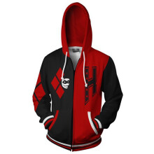(Tag3XL=US XL) Halloween Print 3d Hoodies Suicide Squad Harley Quinn Cosplay Sweatshirts Zipper