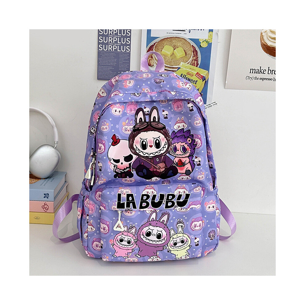 (Purple) Kids Labubu Cartoon School Backpack Durable Nylon Bag Lightweight Breathable