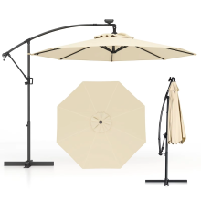 GOFLAME Solar LED Offset Cantilever Umbrella Large Patio Umbrella w/Base