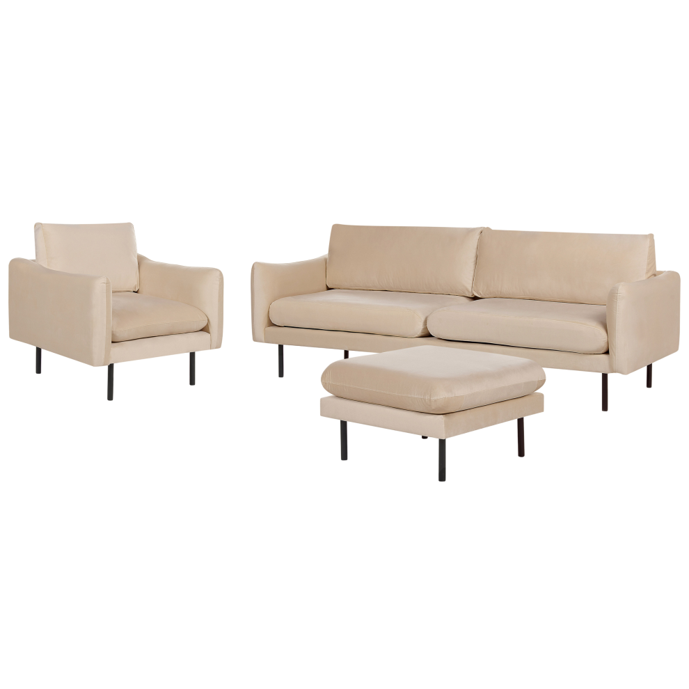 Living Room Set 5 Seater VINTERBRO Velvet Beige with Ottoman