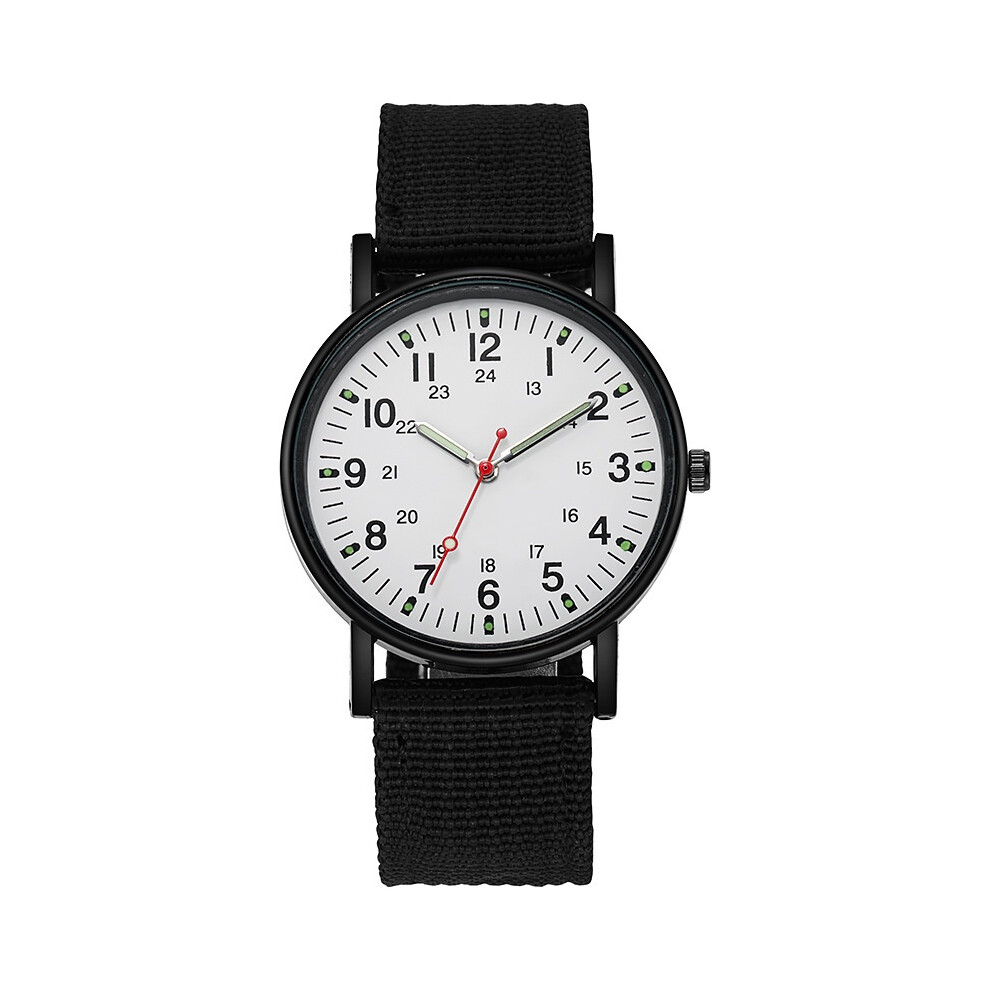 (BlackWhite) Analog Men Wrist Quartz Analog Watch Nylon Woven Strap Sports Casual Present