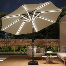 【Breeins】Large Solar Powered LED Patio Umbrella for Outdoor Garden Patio