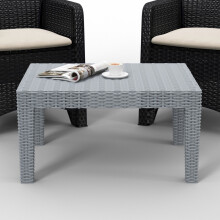 Grey Rattan Coffee End Table Wood Look Top Outdoor Garden Balcony